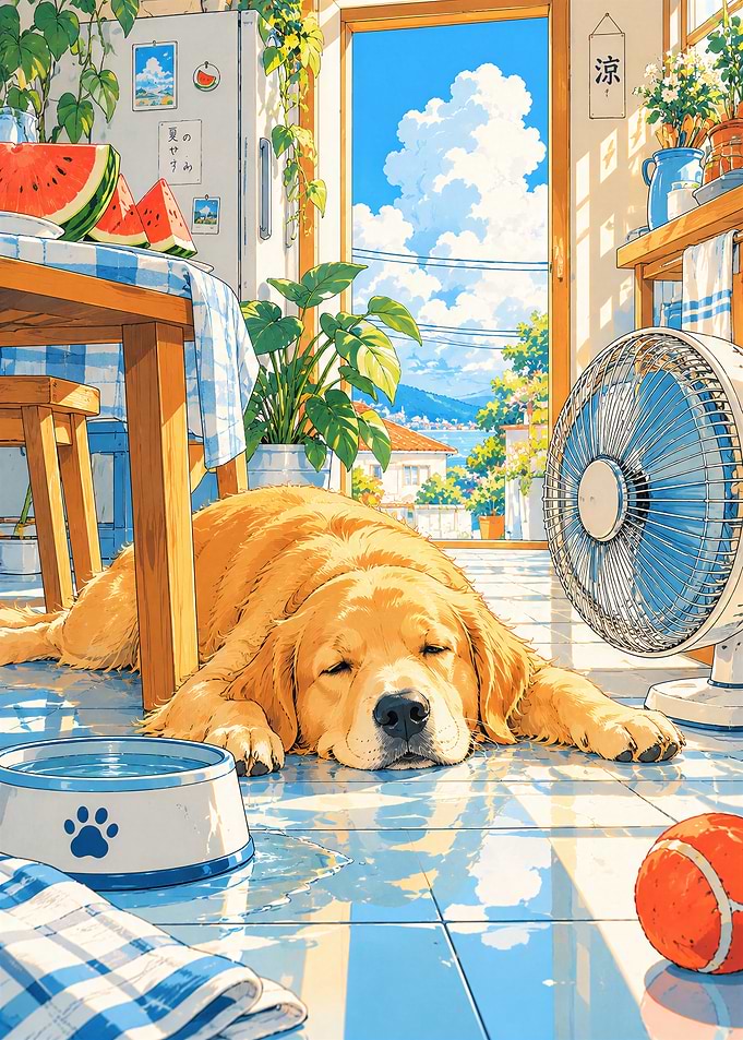 Golden Retriever Sleeping on Summer Day
