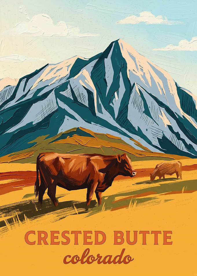 Crested Butte Colorado Mountain Travel Poster Vintage Art