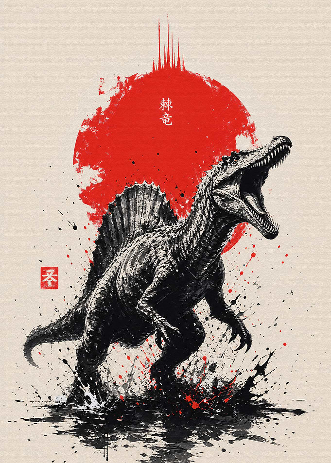 Spinosaurus Japanese Ink Wash Art