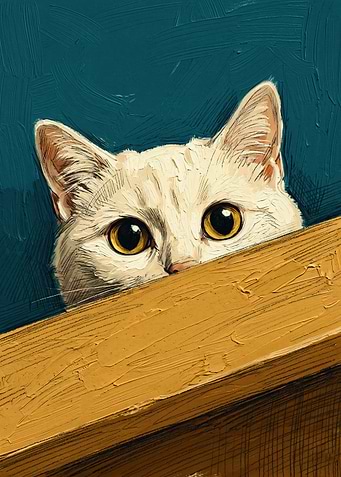 Peeking Cat Pets Oil Painting