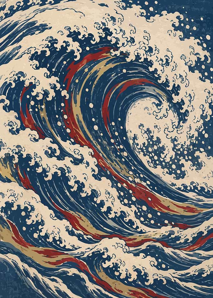 Stylized Japanese Wave Art Print