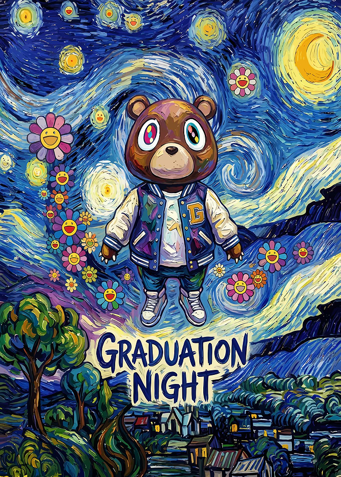 Graduation Bear Starry Night Art