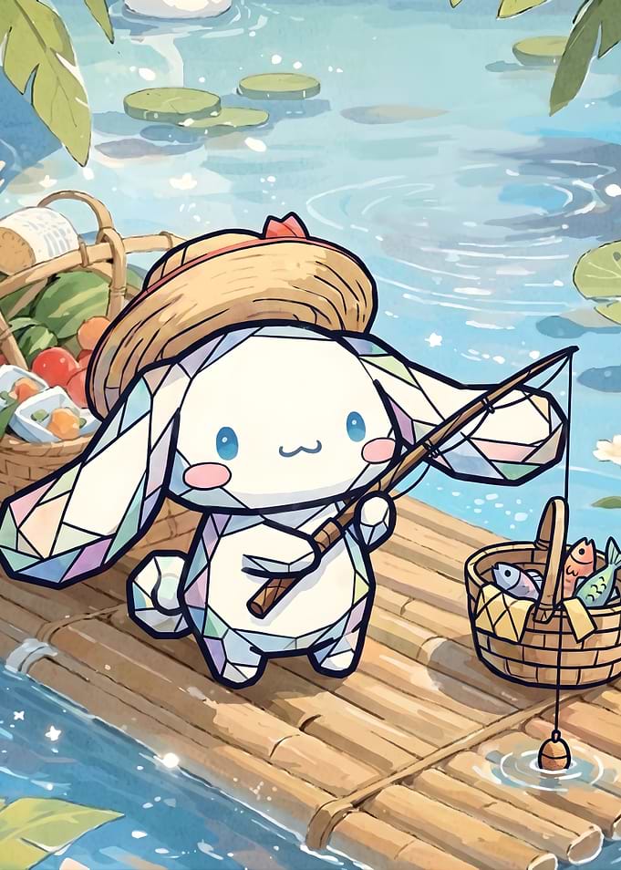Stained Glass Cinnamoroll Fishing on Raft
