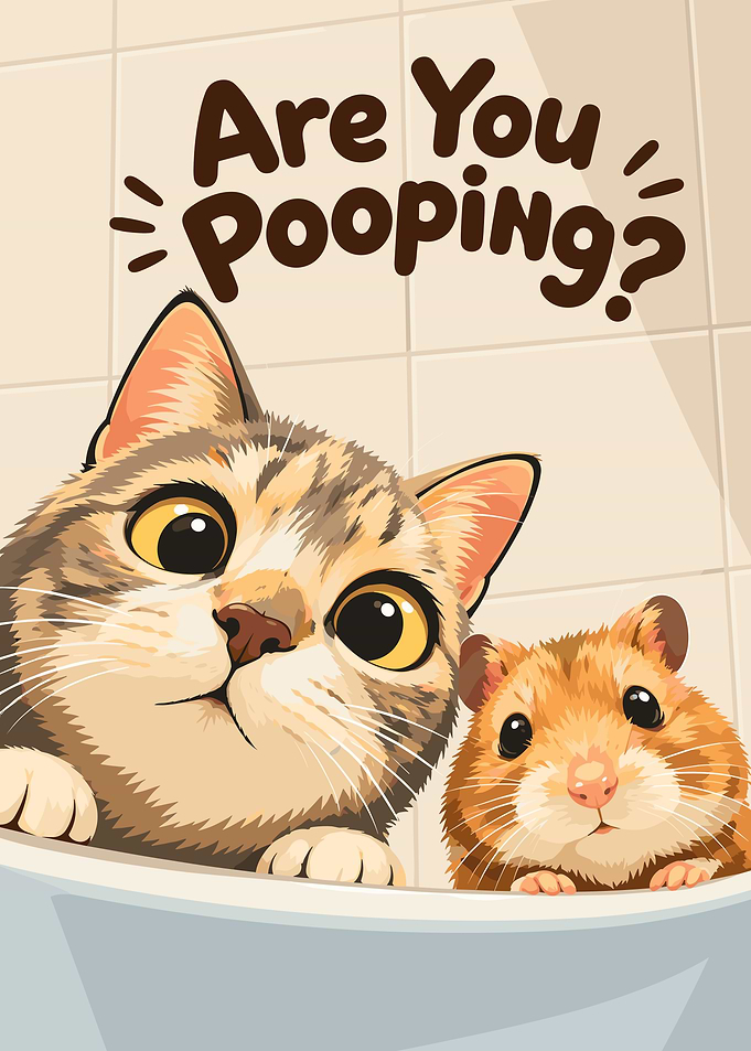 Funny Cat and Hamster Bathroom Poster