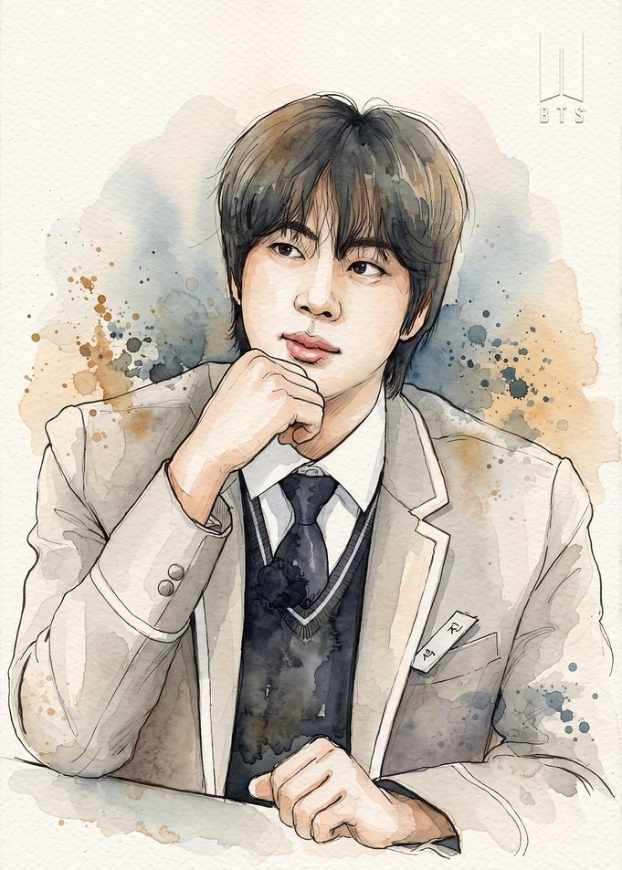 Watercolor Portrait of BTS Jin