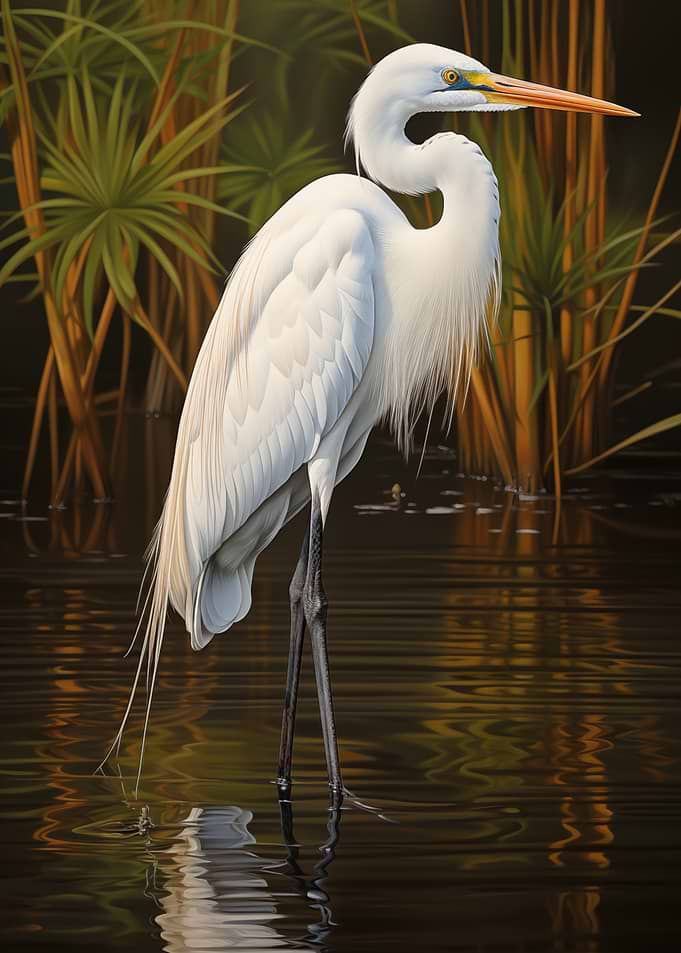 Elegant Great Egret in Wetlands