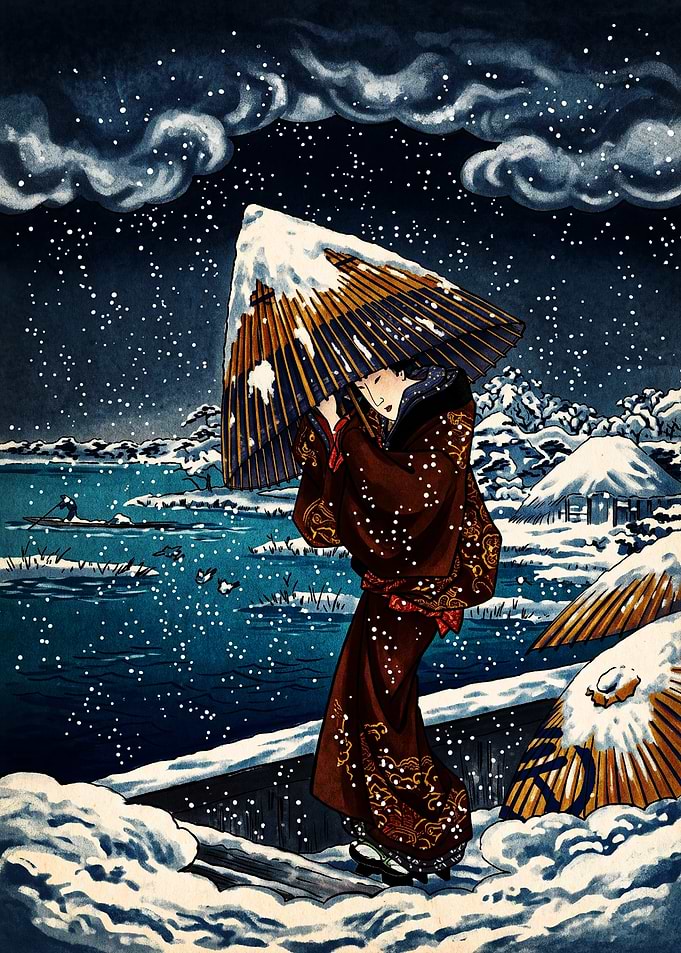 Woman in Snow Ukiyo-e Print