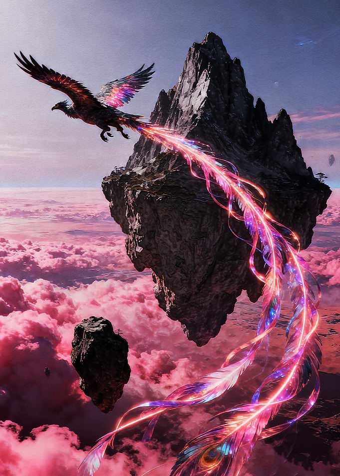 Phoenix Flying Over Floating Islands