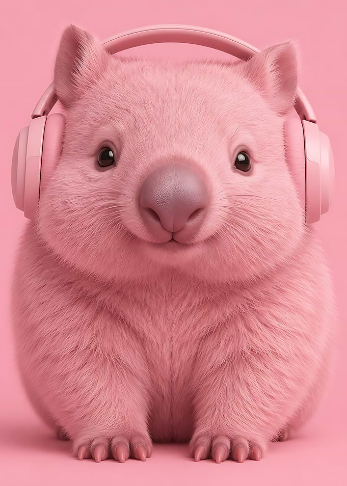 Cute Pink Wombat Wearing Headphones
