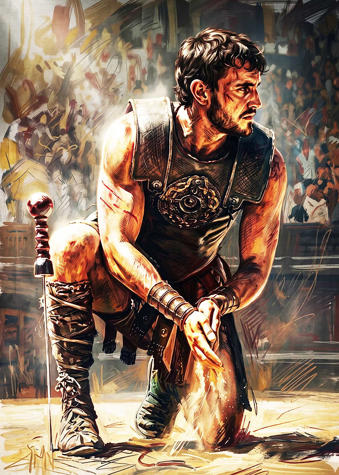 Gladiator Kneeling in the Arena