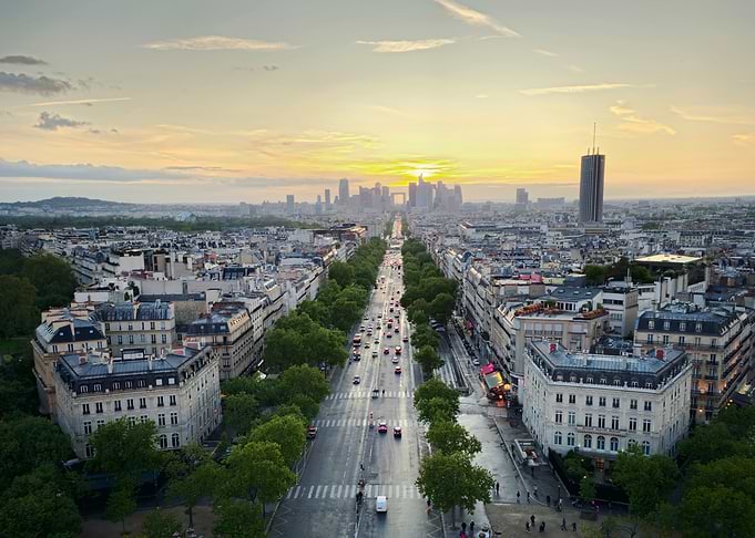 Aerial View of Paris at Sunset