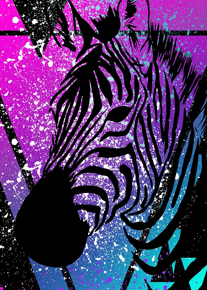 Neon Pop Art Zebra Portrait