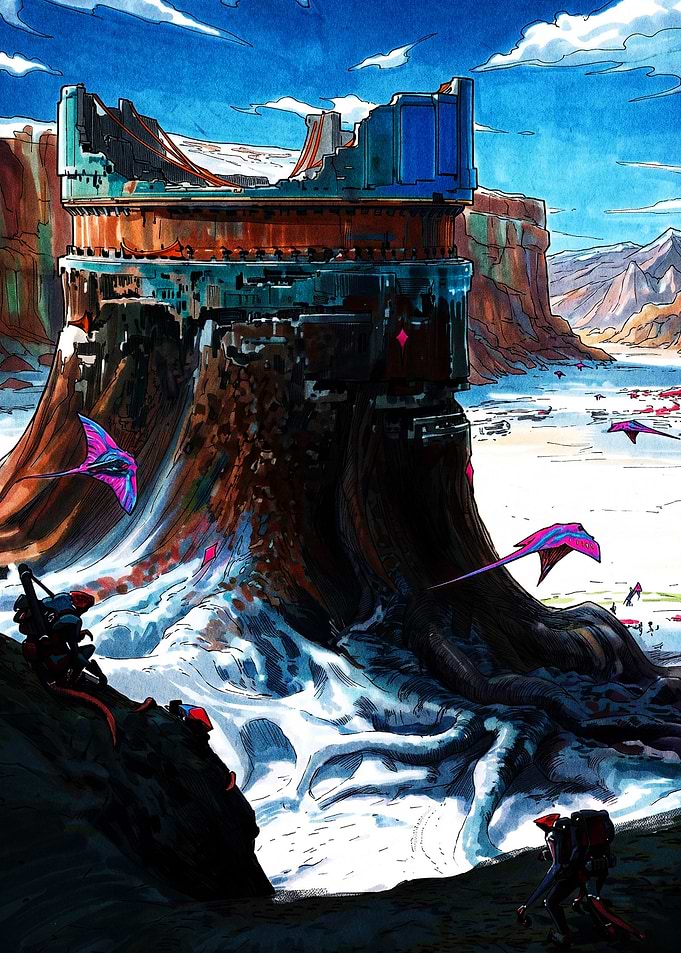 Alien Landscape with Ruined Tower