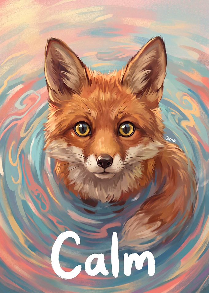 Calm Fox in Water Illustration