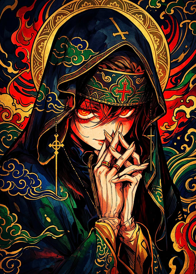 Dark Religious Anime Style Portrait