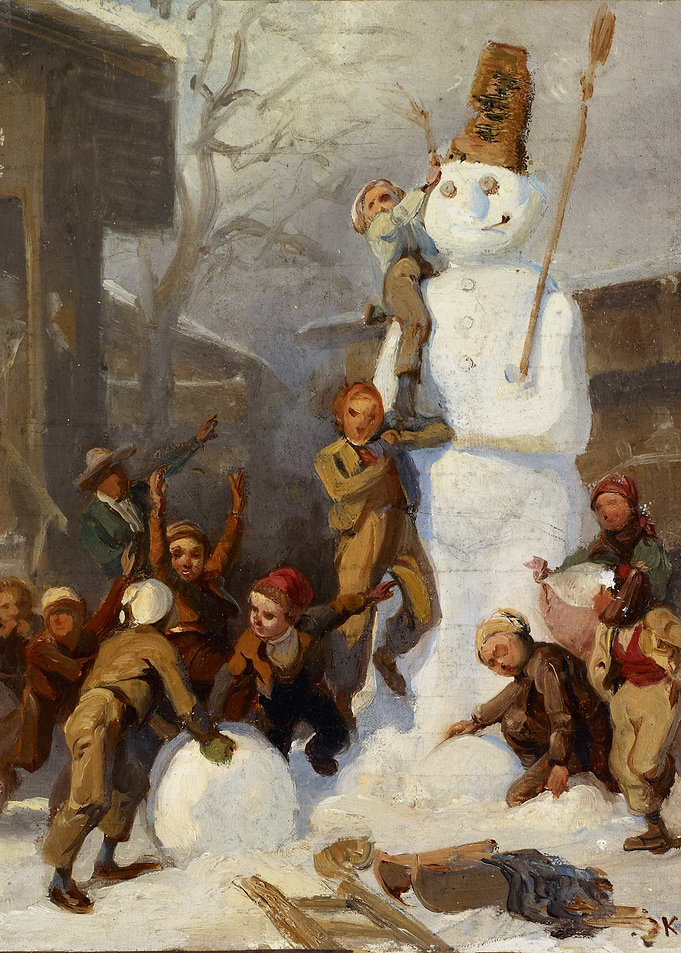 Children Building a Large Snowman