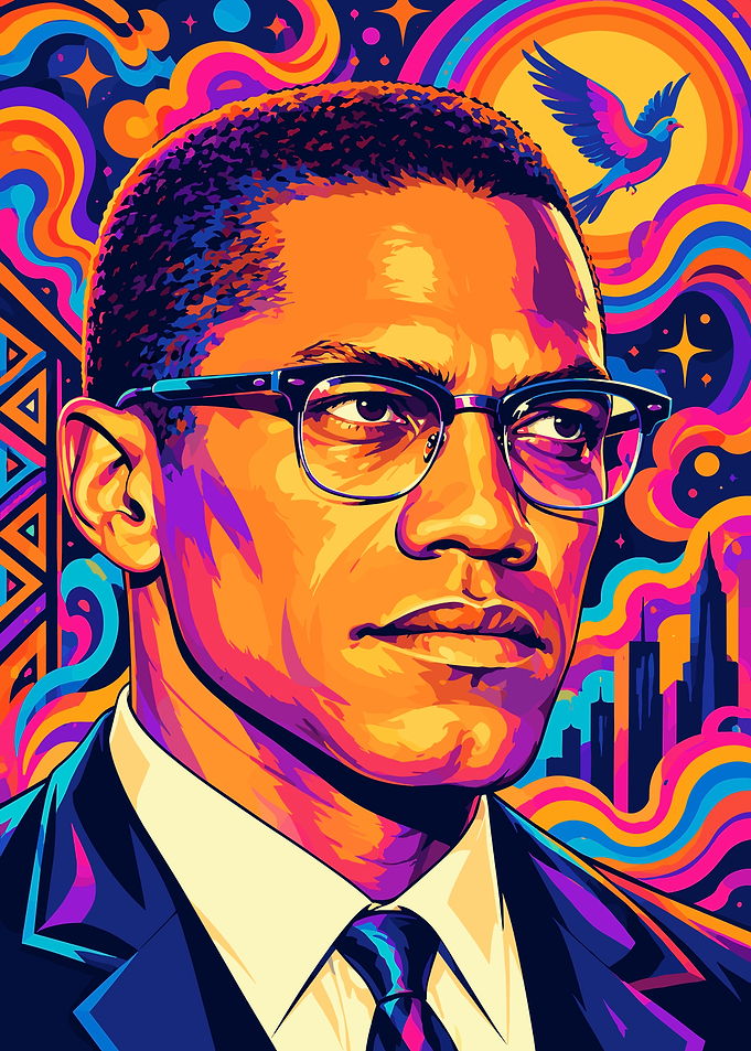Malcolm X Psychedelic Pop Art Portrait
