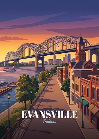 Evansville Indiana Vintage Travel Poster