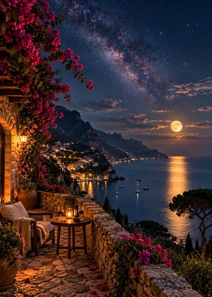Romantic Amalfi Coast Night View