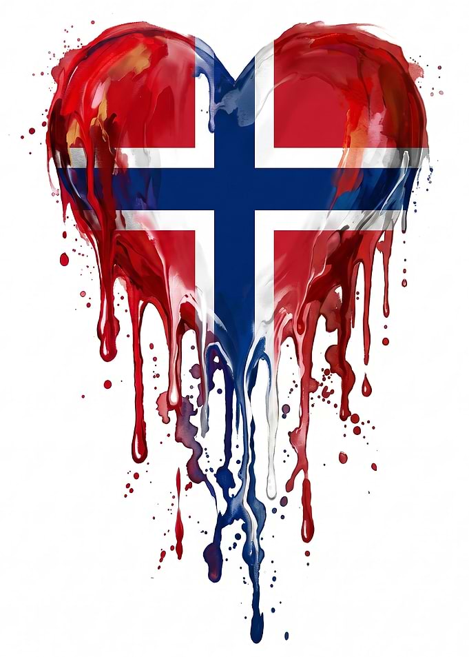 Norway Flag Heart Paint Drip