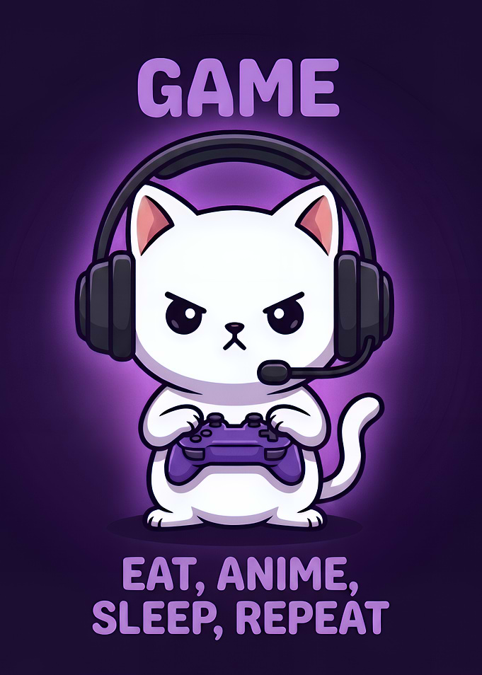 Cute Gamer Cat Illustration