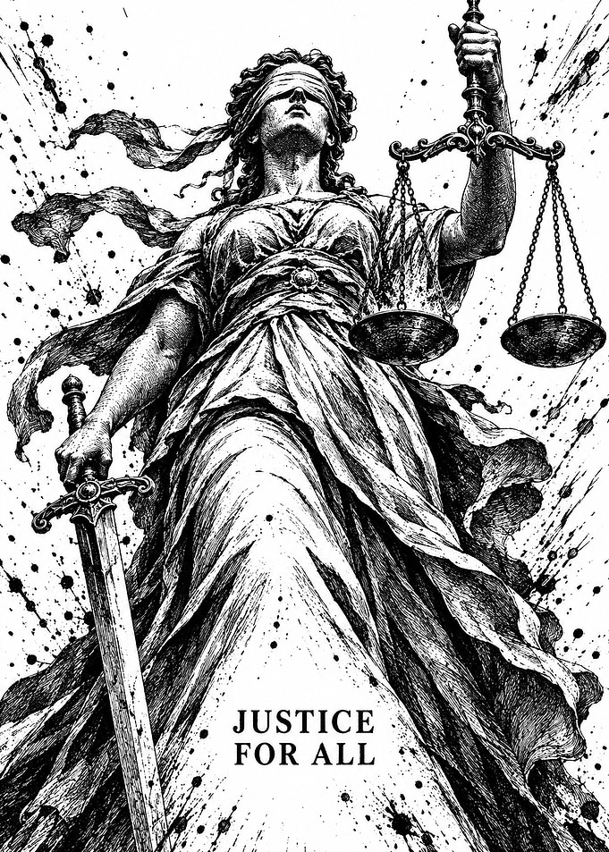 Lady Justice Black and White Illustration