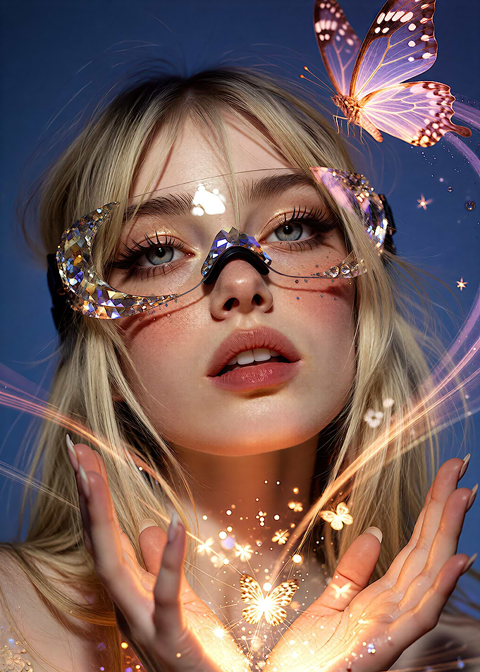 Ethereal Woman with Crystal Butterfly Magic