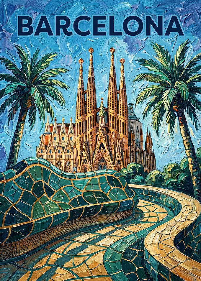 Barcelona Travel Cityscape Impasto Oil Painting
