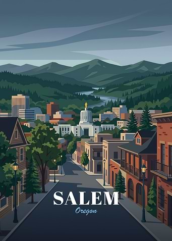 Salem Oregon Travel Poster Illustration