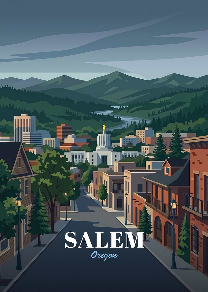 Salem Oregon Travel Poster Illustration