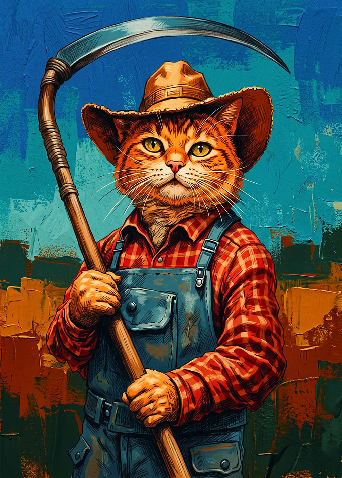 Farmer Cat With Scythe Cats Oil Painting