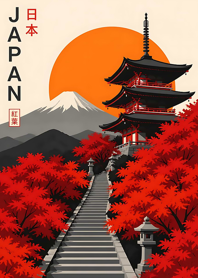 Japan Travel Poster with Mount Fuji