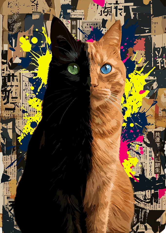 Split-Face Cat Pop Art Portrait
