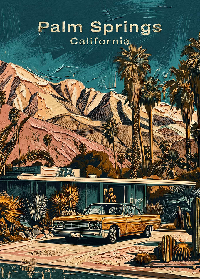 Palm Springs California Travel Poster Impasto Art