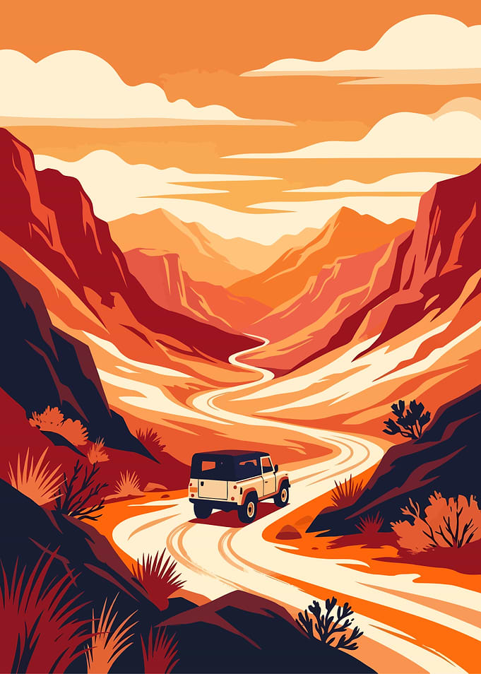 Off-road vehicle driving through desert canyon
