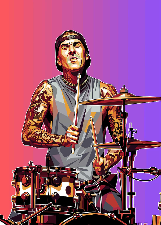 Travis Barker Drumming Pop Art Portrait