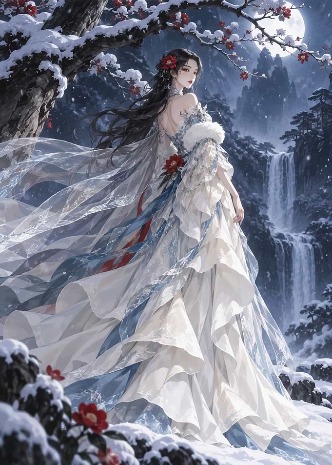 Elegant Woman in Snowy Winter Landscape