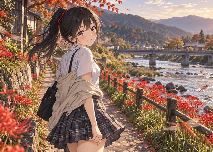 Anime Girl Walking by River
