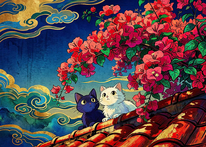 Two Cats on a Rooftop