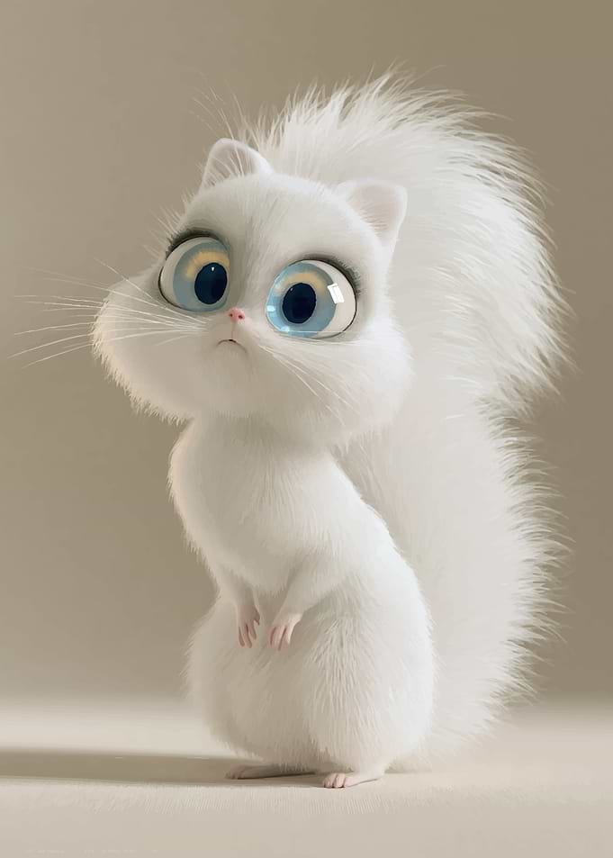 Adorable Fluffy White Squirrel Character