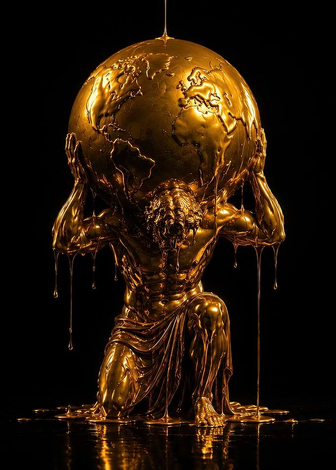 Golden statue of Atlas Holding the World