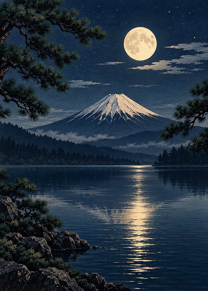 Mount Fuji Under Full Moon