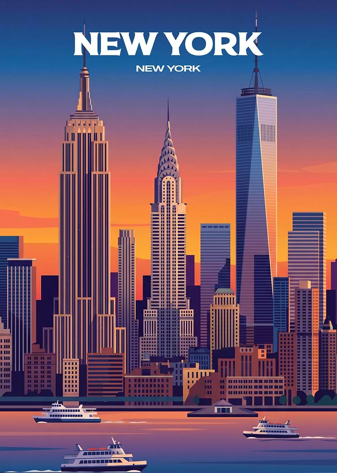 New York City Skyline Sunset Poster
