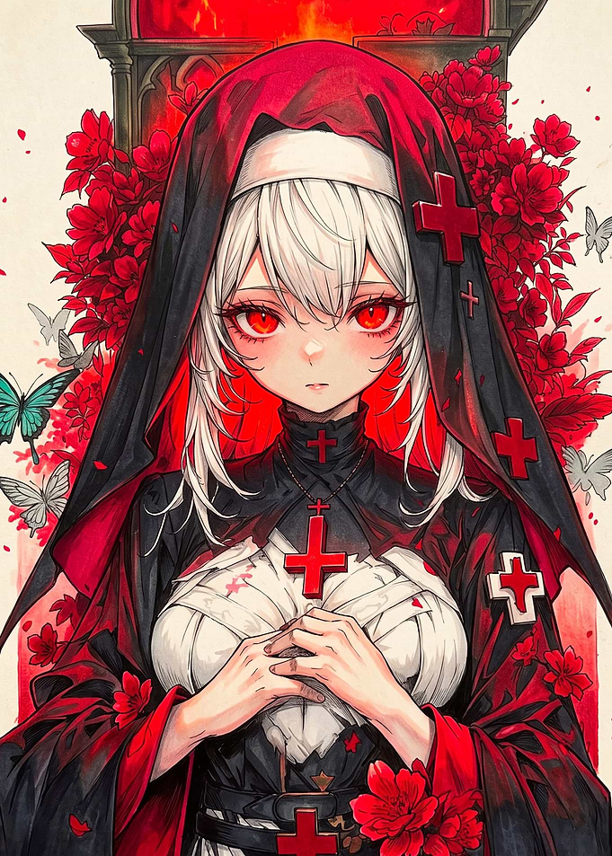 Anime Nun with Red Crosses