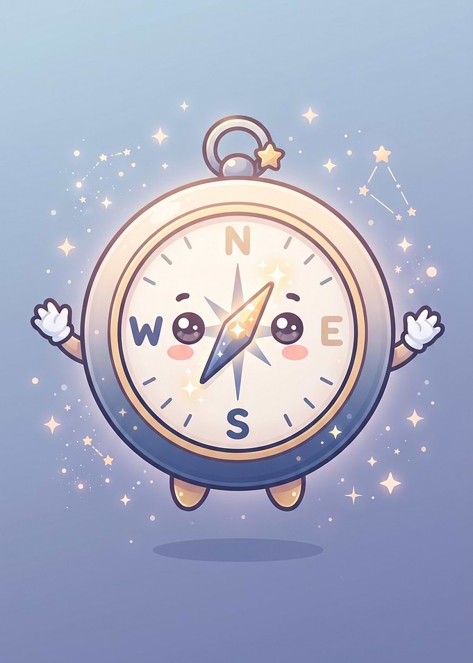Cute Kawaii Compass Character