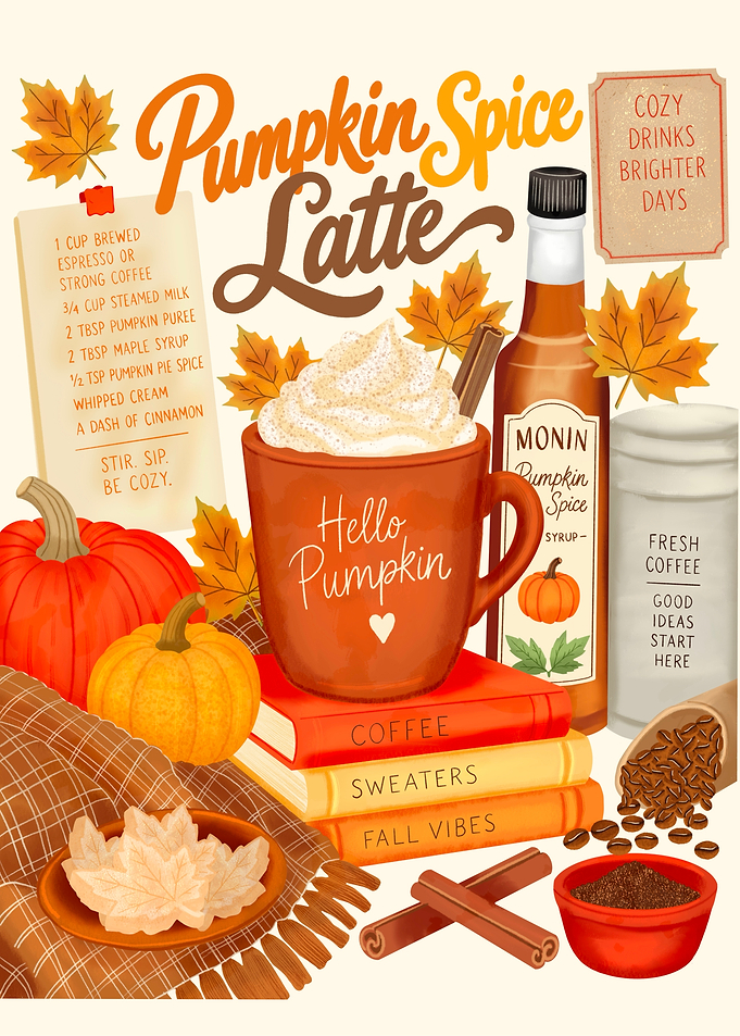Pumpkin Spice Latte Fall Recipe Illustration
