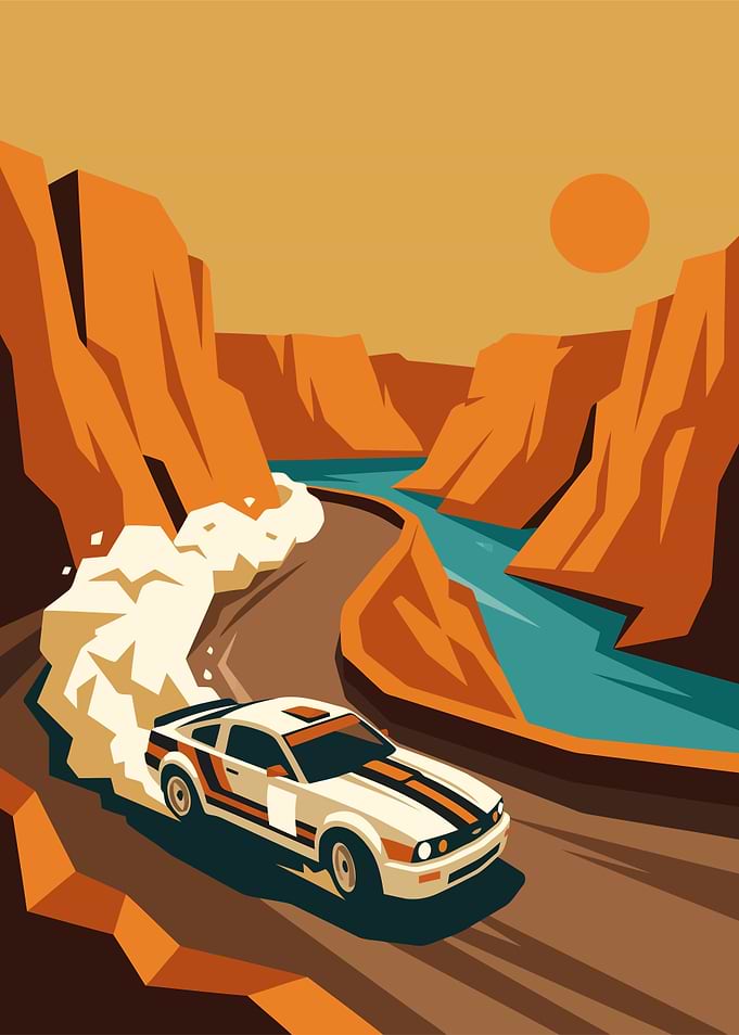 Rally Car Drifting Through Canyon
