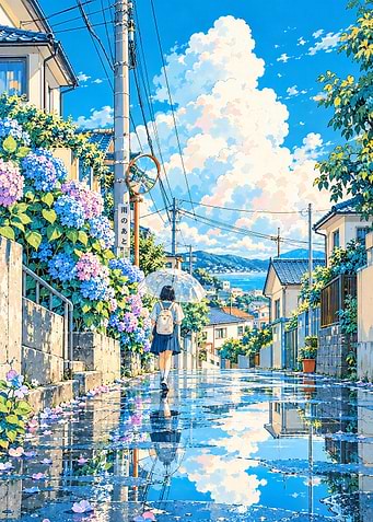 Anime Girl Walking After Rain