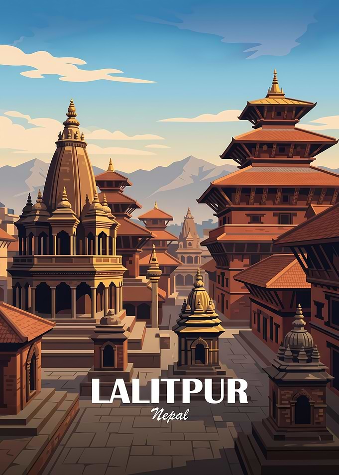 Lalitpur Nepal Travel Poster