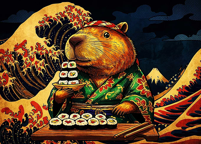 Capybara Sushi Chef Japanese Art